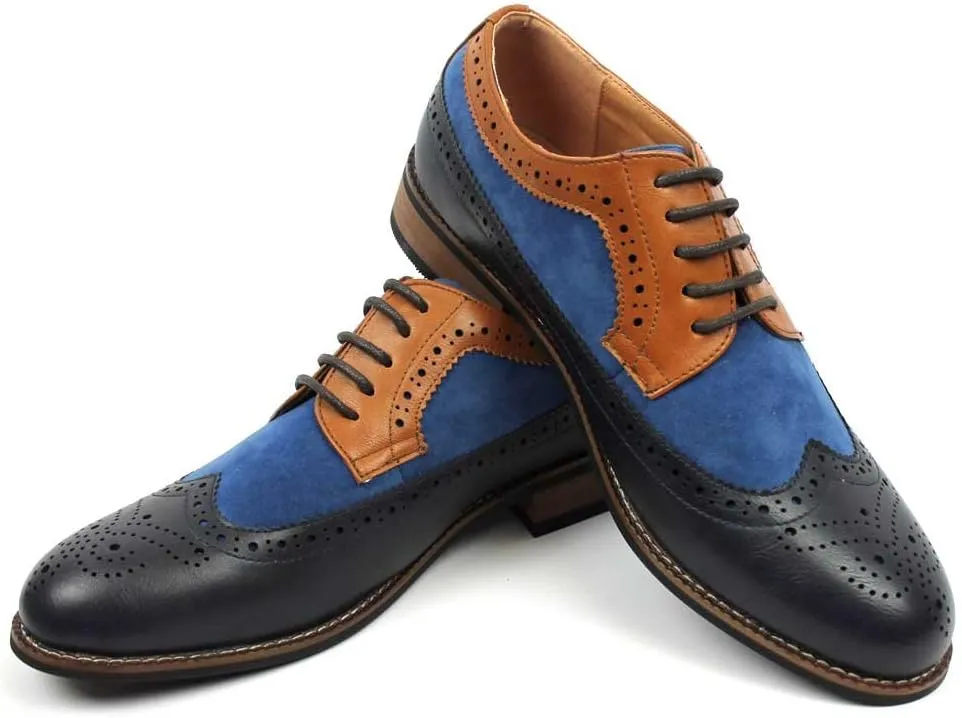 New Men's Wing Tip Brogue Suede Leather Lace Up Modern Dress Shoes Azar