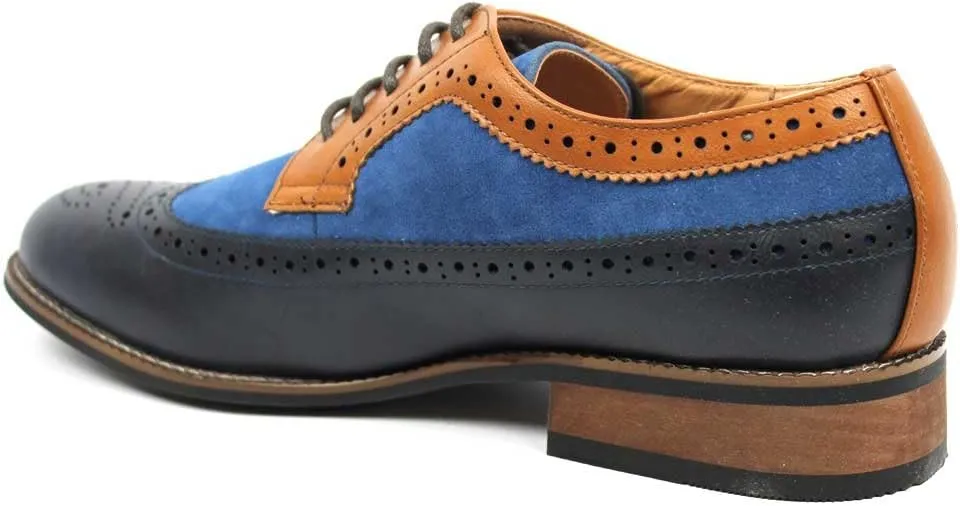 New Men's Wing Tip Brogue Suede Leather Lace Up Modern Dress Shoes Azar