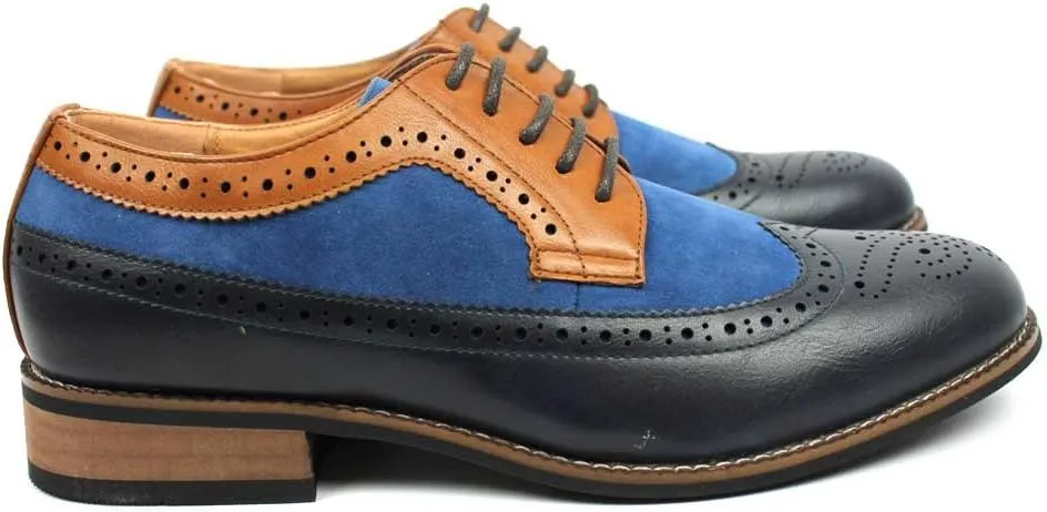 New Men's Wing Tip Brogue Suede Leather Lace Up Modern Dress Shoes Azar