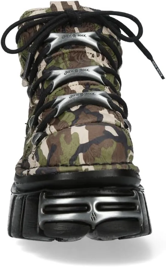 New Rock M-106-C169 Camouflage Leather Metallic Gothic Ankle Boots