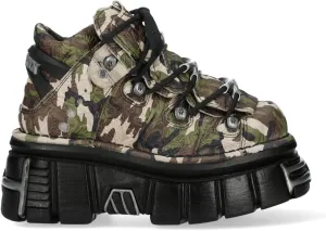 New Rock M-106-C169 Camouflage Leather Metallic Gothic Ankle Boots