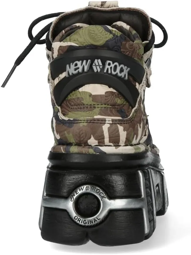 New Rock M-106-C169 Camouflage Leather Metallic Gothic Ankle Boots