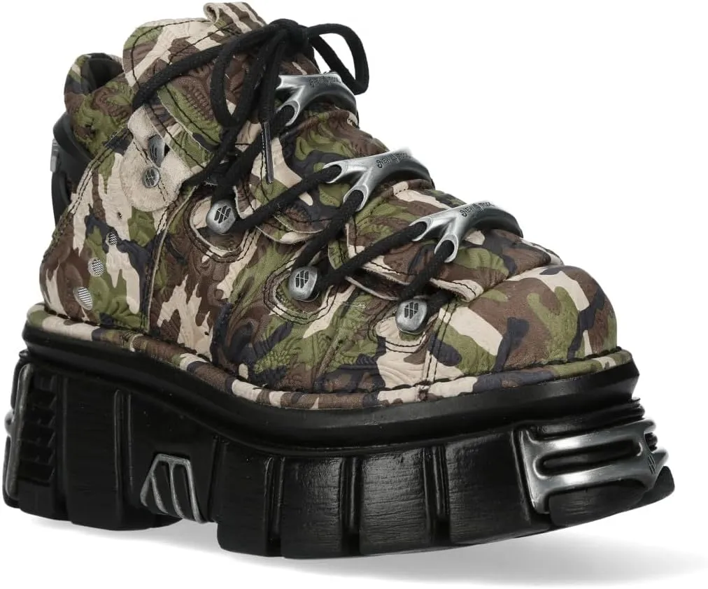 New Rock M-106-C169 Camouflage Leather Metallic Gothic Ankle Boots