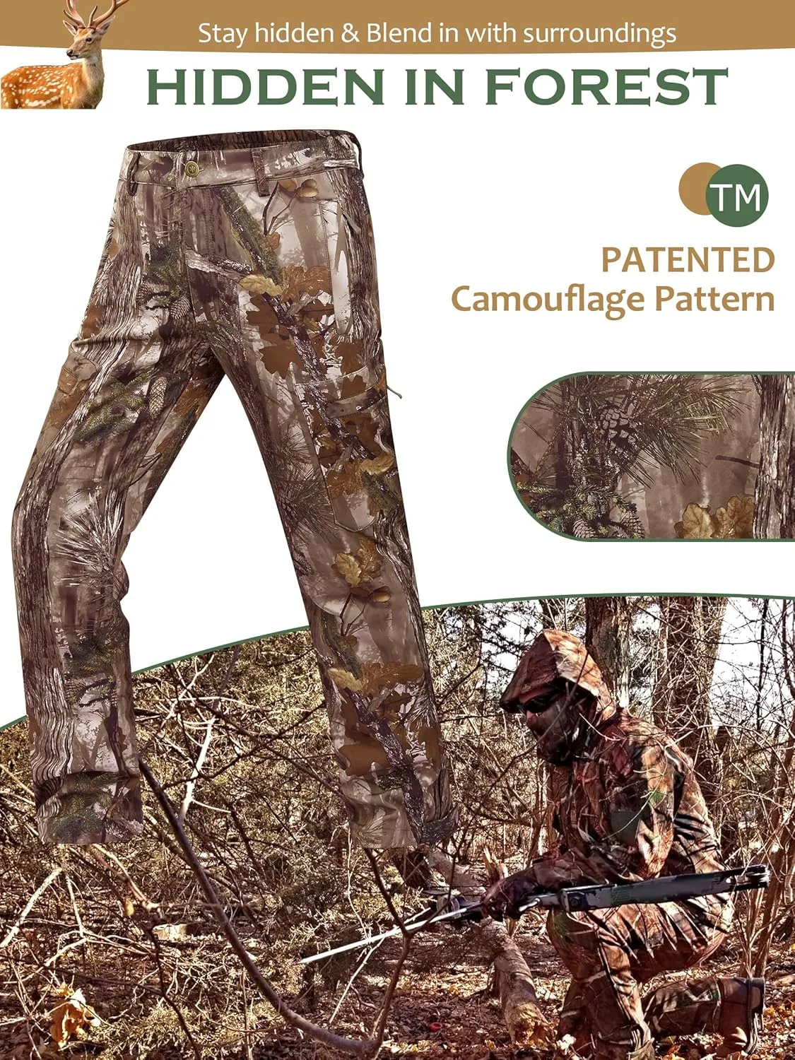 NEW VIEW Camo Hunting Pants for Men, Warm Fleece Lined, Quiet Water-Resistant Winter Clothes for Cold Weather