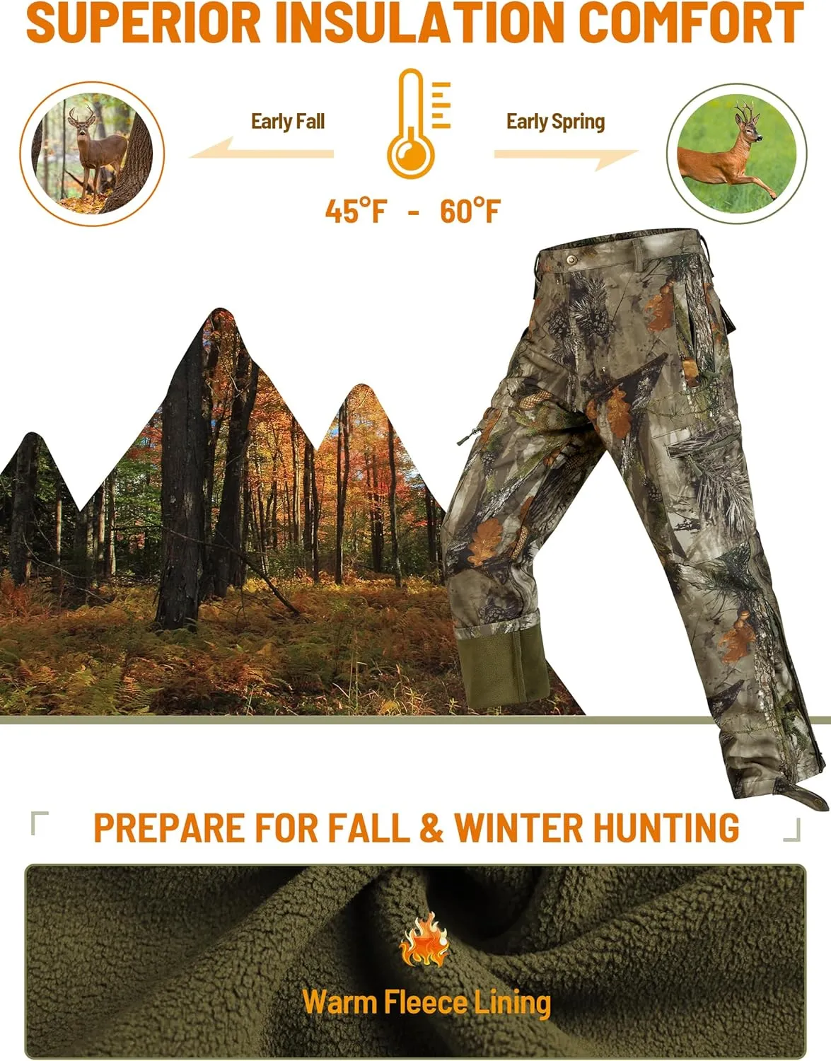 NEW VIEW Camo Hunting Pants for Men, Warm Fleece Lined, Quiet Water-Resistant Winter Clothes for Cold Weather