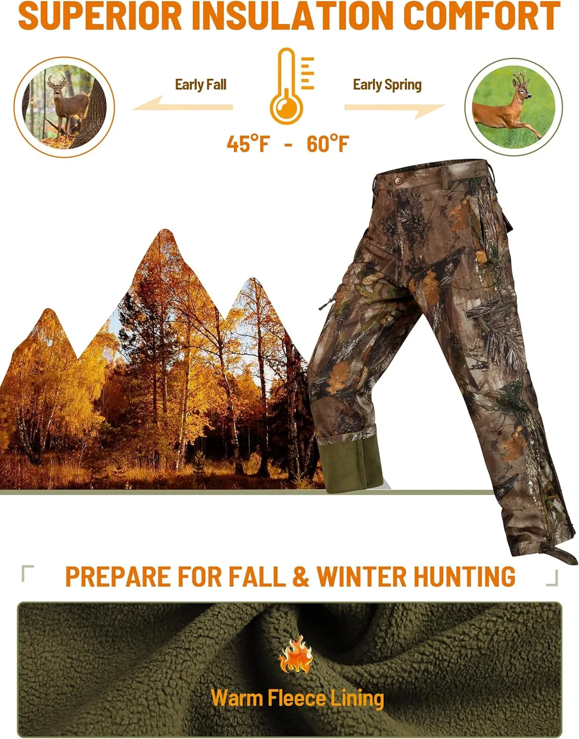 NEW VIEW Camo Hunting Pants for Men, Warm Fleece Lined, Quiet Water-Resistant Winter Clothes for Cold Weather