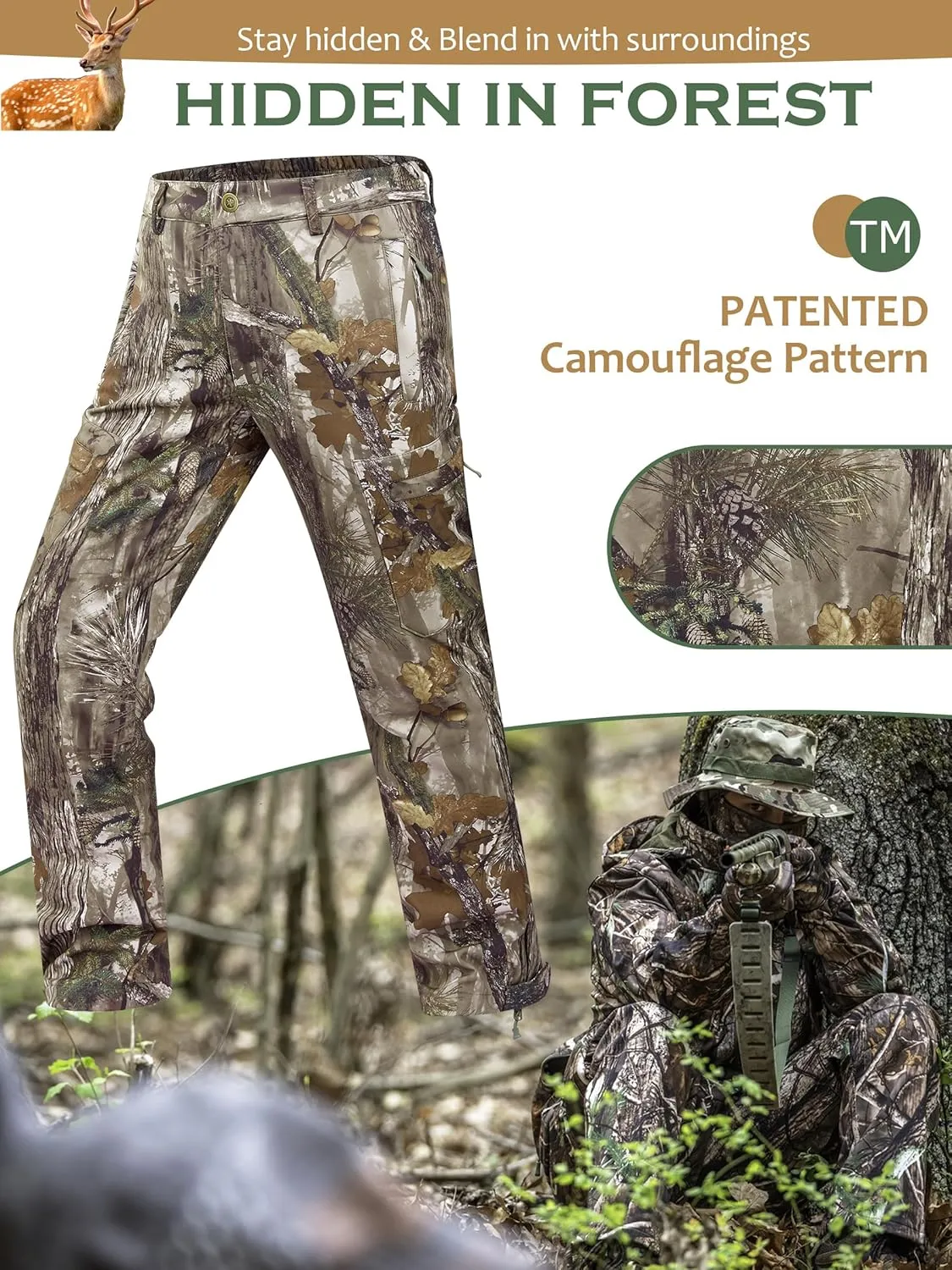 NEW VIEW Camo Hunting Pants for Men, Warm Fleece Lined, Quiet Water-Resistant Winter Clothes for Cold Weather