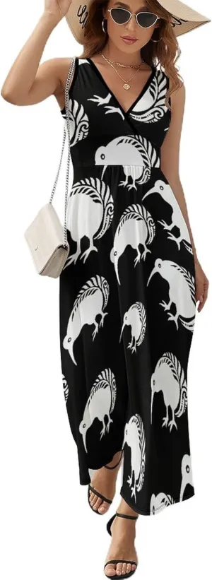 New Zealand Kiwi Fern Women Maxi Dress Sleeveless Sundress Casual Tank Long Dresses