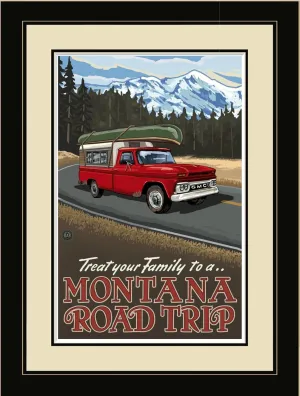 Northwest Art Mall PAL-0658 LFGDM PRTM Montana Pickup Road Trip Mountains Framed Wall Art by Artist Paul A. Lanquist, 20 by 26-Inch