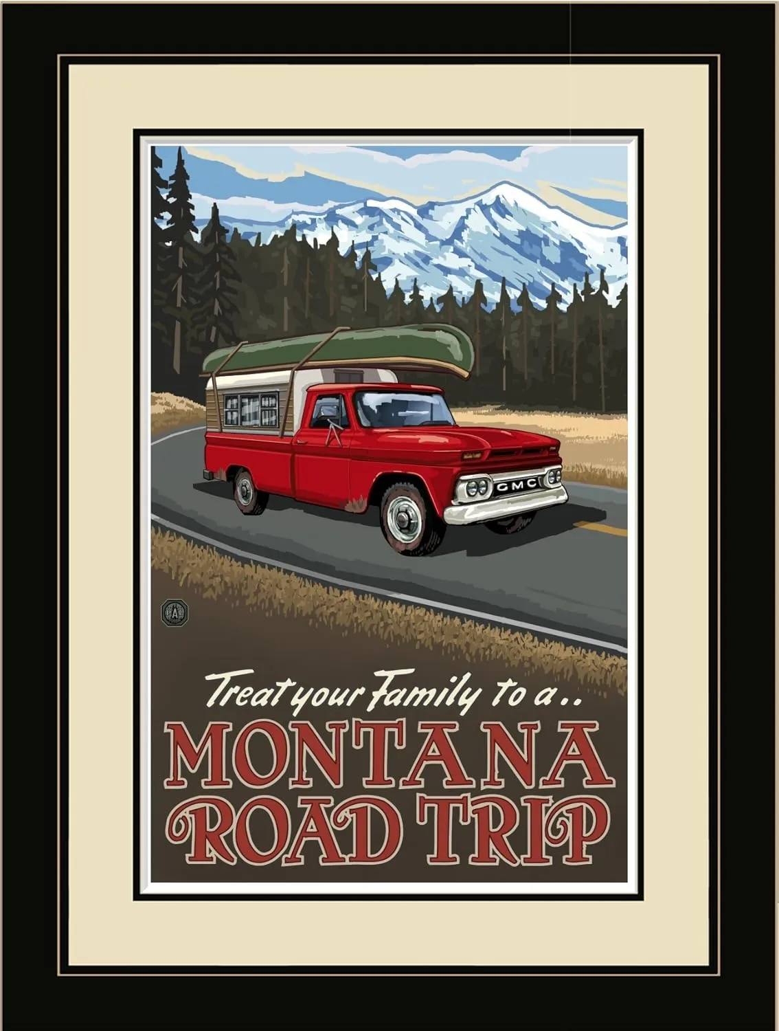Northwest Art Mall PAL-0658 LFGDM PRTM Montana Pickup Road Trip Mountains Framed Wall Art by Artist Paul A. Lanquist, 20 by 26-Inch