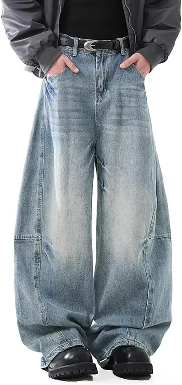 Nutriangee Men's Baggy Wide Leg Barrel Jeans Loose Fit Trendy Cutlass Streetwear Y2k Hip Hop Denim Pants