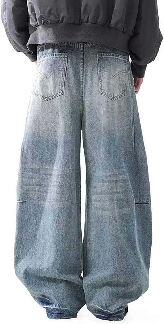 Nutriangee Men's Baggy Wide Leg Barrel Jeans Loose Fit Trendy Cutlass Streetwear Y2k Hip Hop Denim Pants