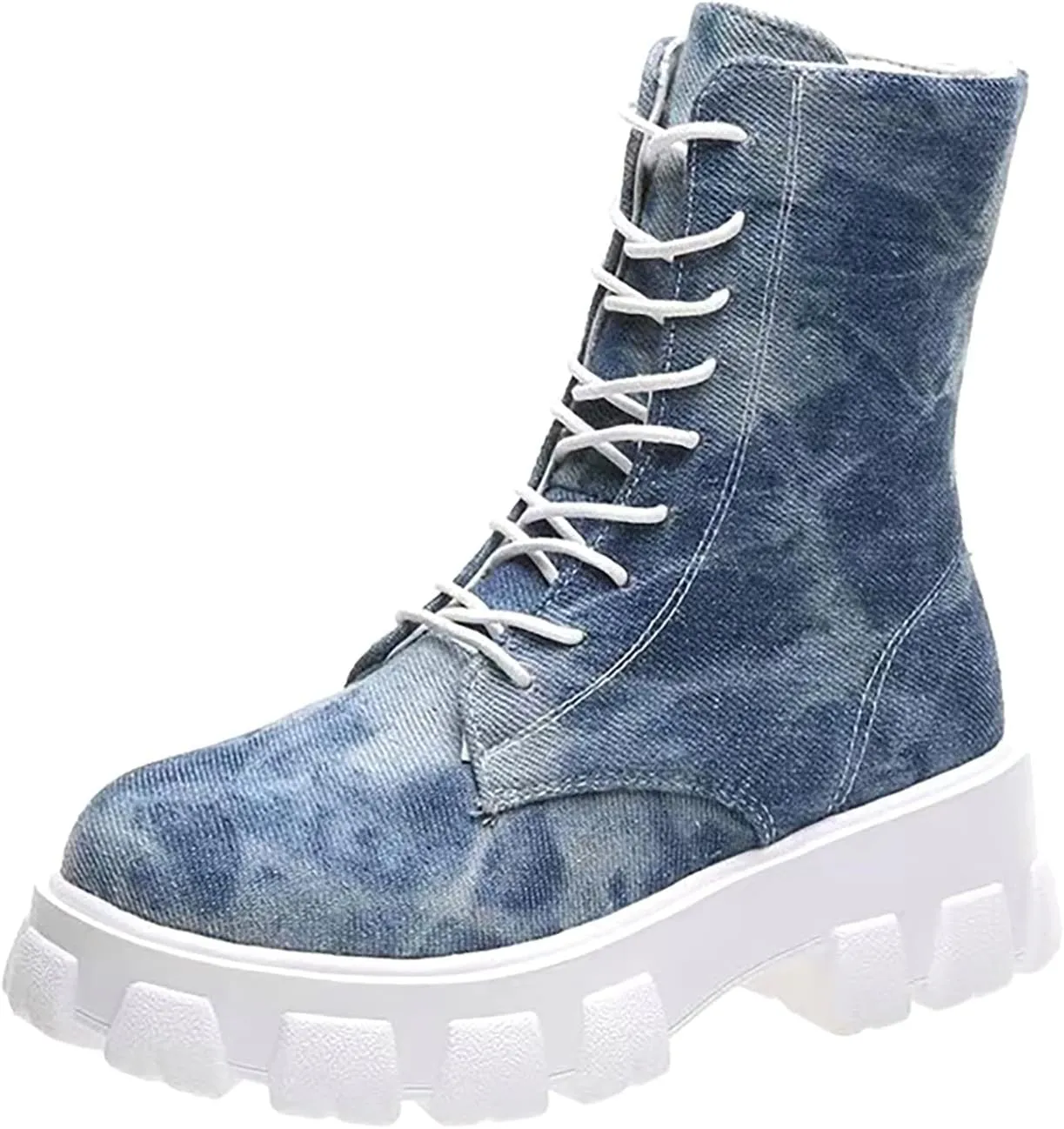 oiangi Ankle Boots for Women 2022 Fall Fashion Platform Camouflage Cross Lace up Western Low Heel Booties Casual Round Toe Side Zipper Shoes
