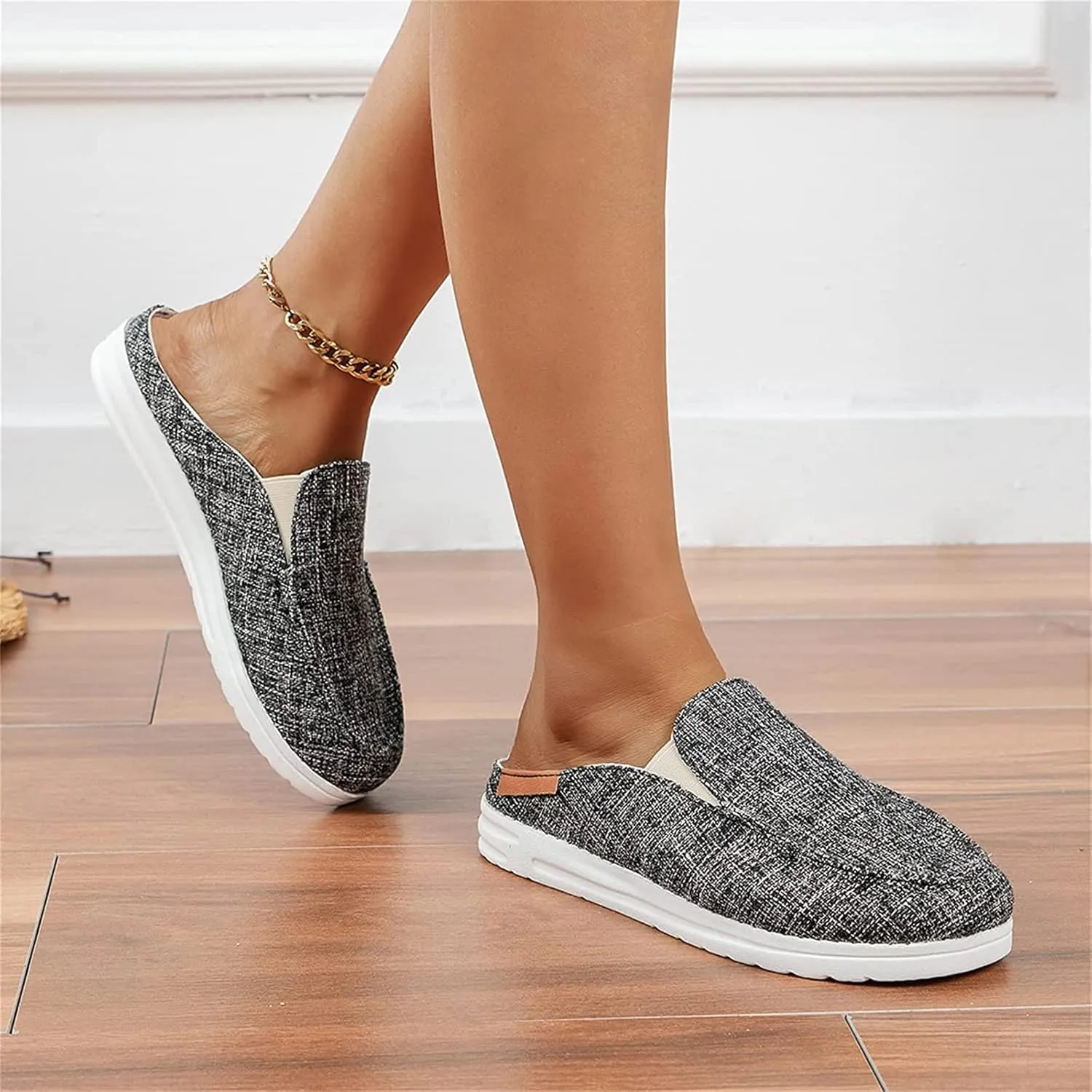 OMIREL Women Summer Sandals Beach Wedge Sandals Flip-Flop Canvas Causal Comfortable Round Toe Gladiator Outdoor Shoes Slip on Mule Backless Holiday Walking Shoes,Black,US11/EU42
