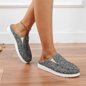OMIREL Women Summer Sandals Beach Wedge Sandals Flip-Flop Canvas Causal Comfortable Round Toe Gladiator Outdoor Shoes Slip on Mule Backless Holiday Walking Shoes,Black,US11/EU42