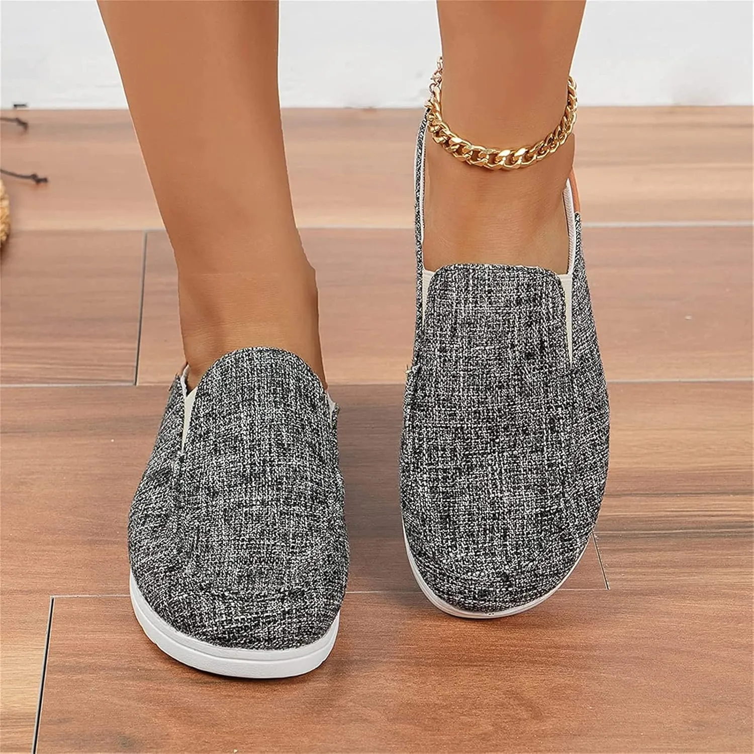 OMIREL Women Summer Sandals Beach Wedge Sandals Flip-Flop Canvas Causal Comfortable Round Toe Gladiator Outdoor Shoes Slip on Mule Backless Holiday Walking Shoes,Black,US11/EU42