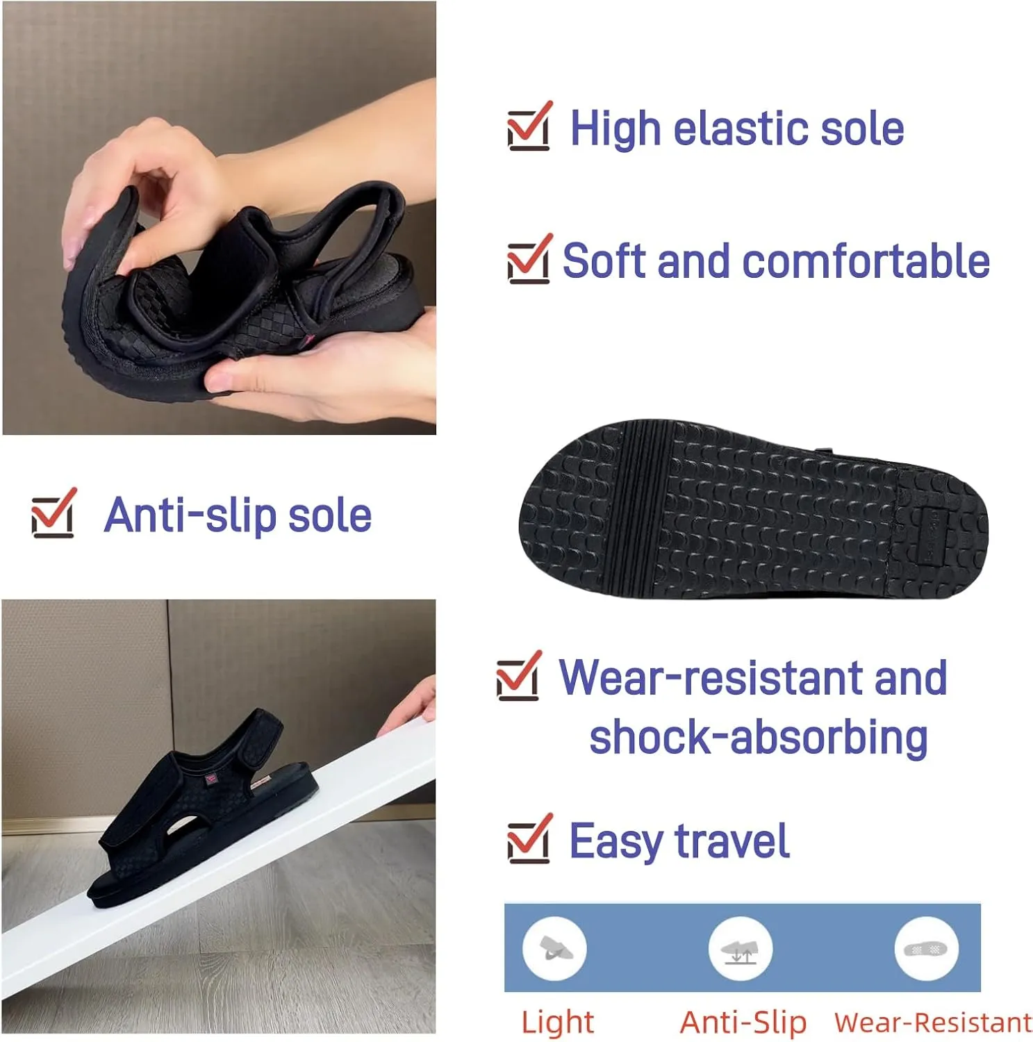 Open Toe Diabetic Sandals for Men and Women,Widened Feet Arthritis Shoes,Edema Shoes,Adjustable Straps,Suitable for People with Diabetes and Swollen Feet