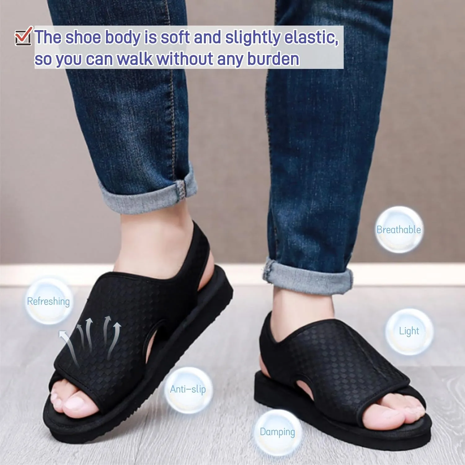 Open Toe Diabetic Sandals for Men and Women,Widened Feet Arthritis Shoes,Edema Shoes,Adjustable Straps,Suitable for People with Diabetes and Swollen Feet