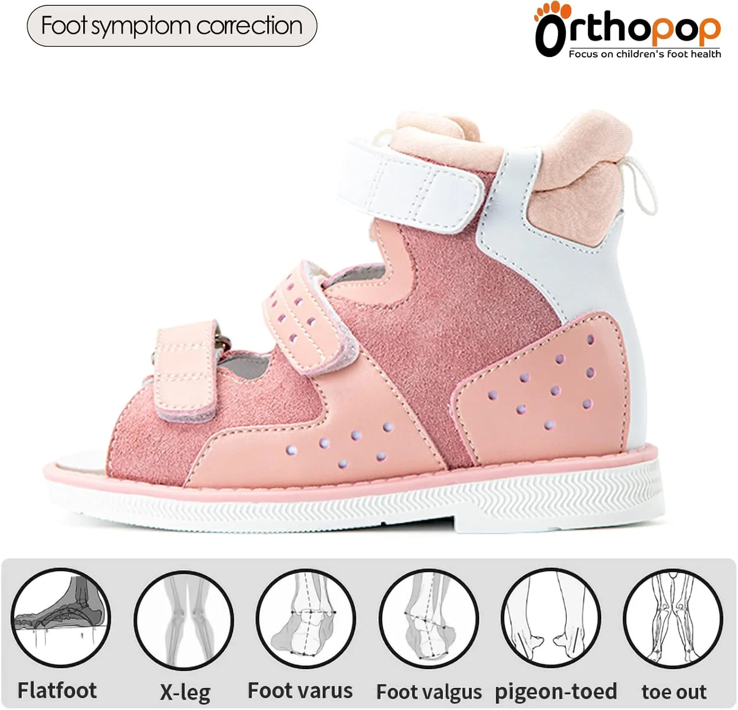 Orthopedic Sandals for Kids and Toddlers,Girls High Back Corrective Shoes with Arch and Ankle Support