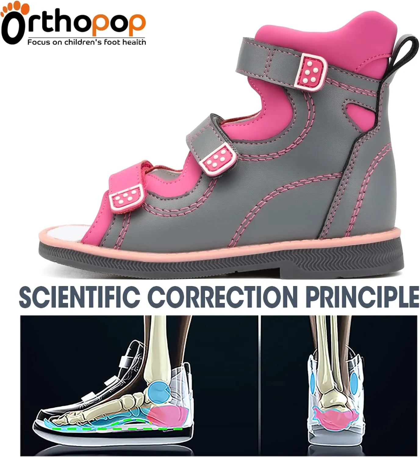 Orthopedic Sandals for Kids with Arch and Ankle Support,Candy Series Girls Leather Corrective Shoes