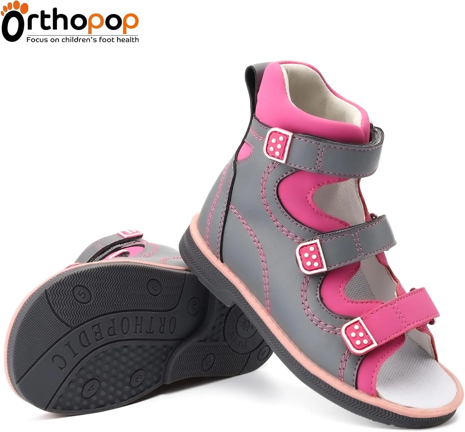 Orthopedic Sandals for Kids with Arch and Ankle Support,Candy Series Girls Leather Corrective Shoes