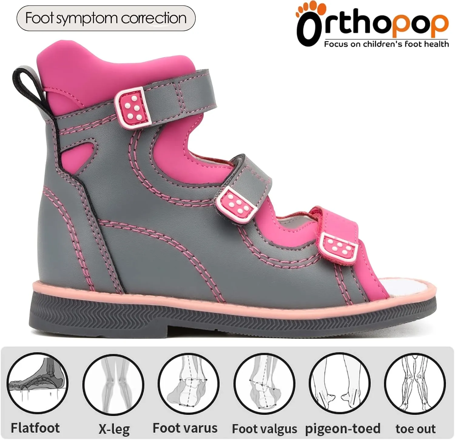 Orthopedic Sandals for Kids with Arch and Ankle Support,Candy Series Girls Leather Corrective Shoes