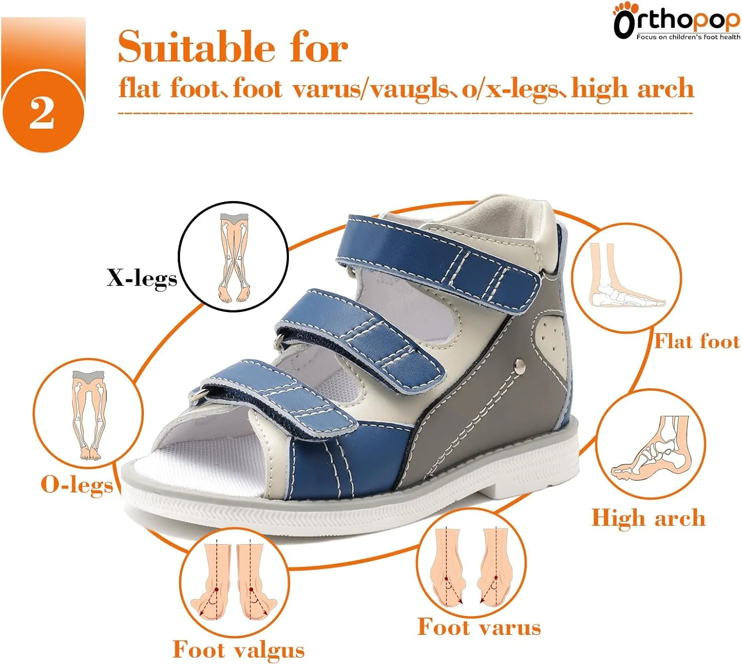 Orthopedic Sandals for Toddler with Arch Support, Kids Low Back Shoes
