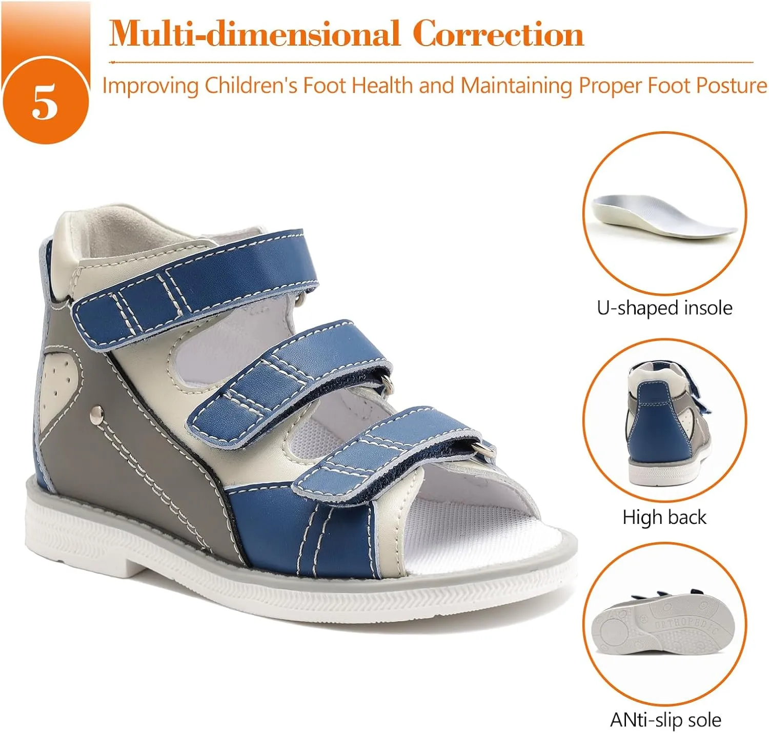 Orthopedic Sandals for Toddler with Arch Support, Kids Low Back Shoes