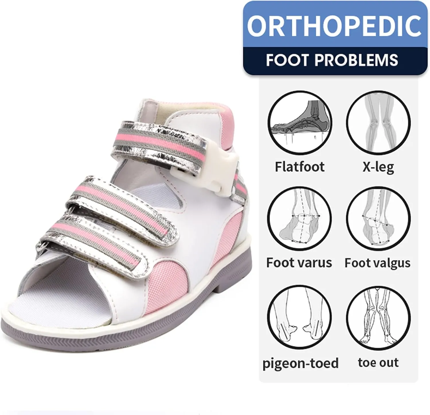 Orthopedic Sandals for Toddlers,Little Kids Leather Corrective Shoes with Arch and Ankle Support for Children's Foot Problems