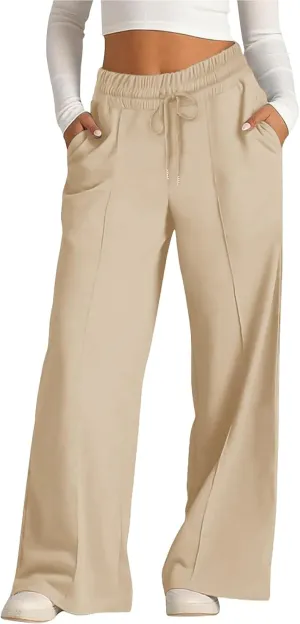 Oversized Wide Leg Sweatpants Women Elastic Drawstring Straight Leg Sweatpants Low Waisted Baggy Lounge Pants Pocket