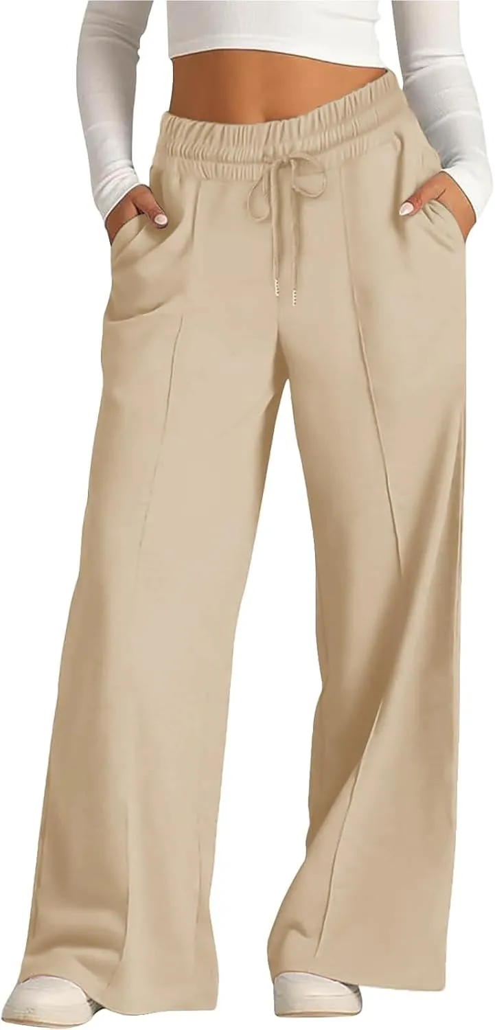 Oversized Wide Leg Sweatpants Women Elastic Drawstring Straight Leg Sweatpants Low Waisted Baggy Lounge Pants Pocket