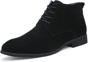 Oxfords Boots for Men Almond Toe High Top 4-Eye Lace Up Pull Tap Stitching Block Heel Faux Suede Synthetic Leather Rubber Sole (Color : Black, Size : 7.5 M US)