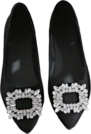 OYOANGLE Women's Rhinestone Ballet Flats Pointed Toe Slip On Elegant Casual Work Office Flat Shoes