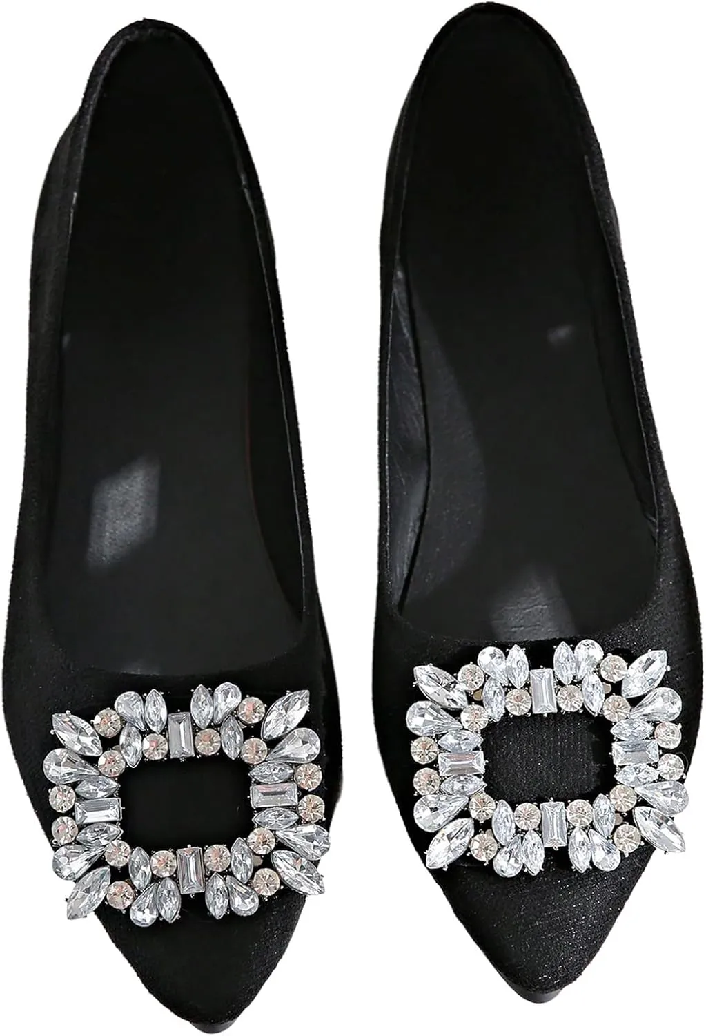 OYOANGLE Women's Rhinestone Ballet Flats Pointed Toe Slip On Elegant Casual Work Office Flat Shoes