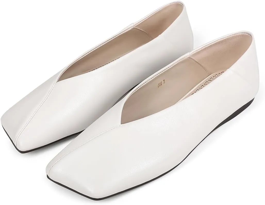 Patent Leather Ballet Flats for Women Fashionable Square Toe Ballet Flats Loafer Shoes for Women Nude Dress Shoes.