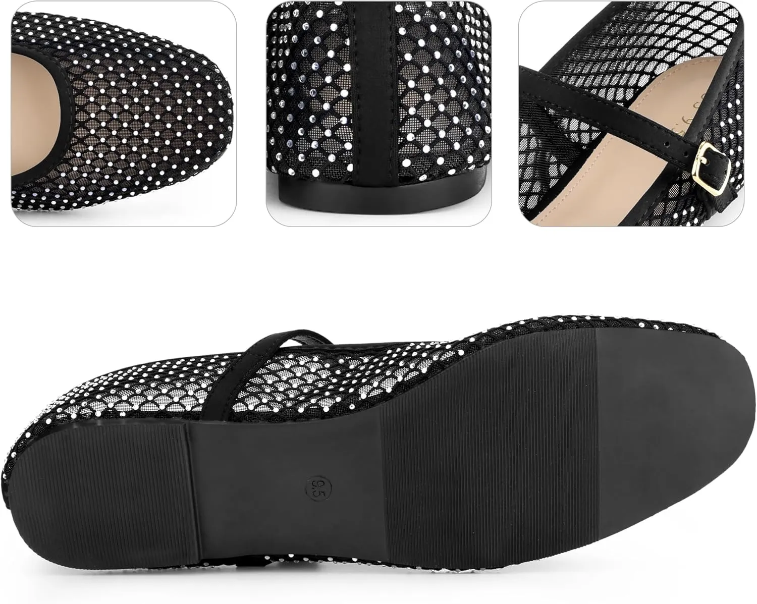 Perphy Rhinestone Breathable Mesh Ballet Flats Pumps for Women