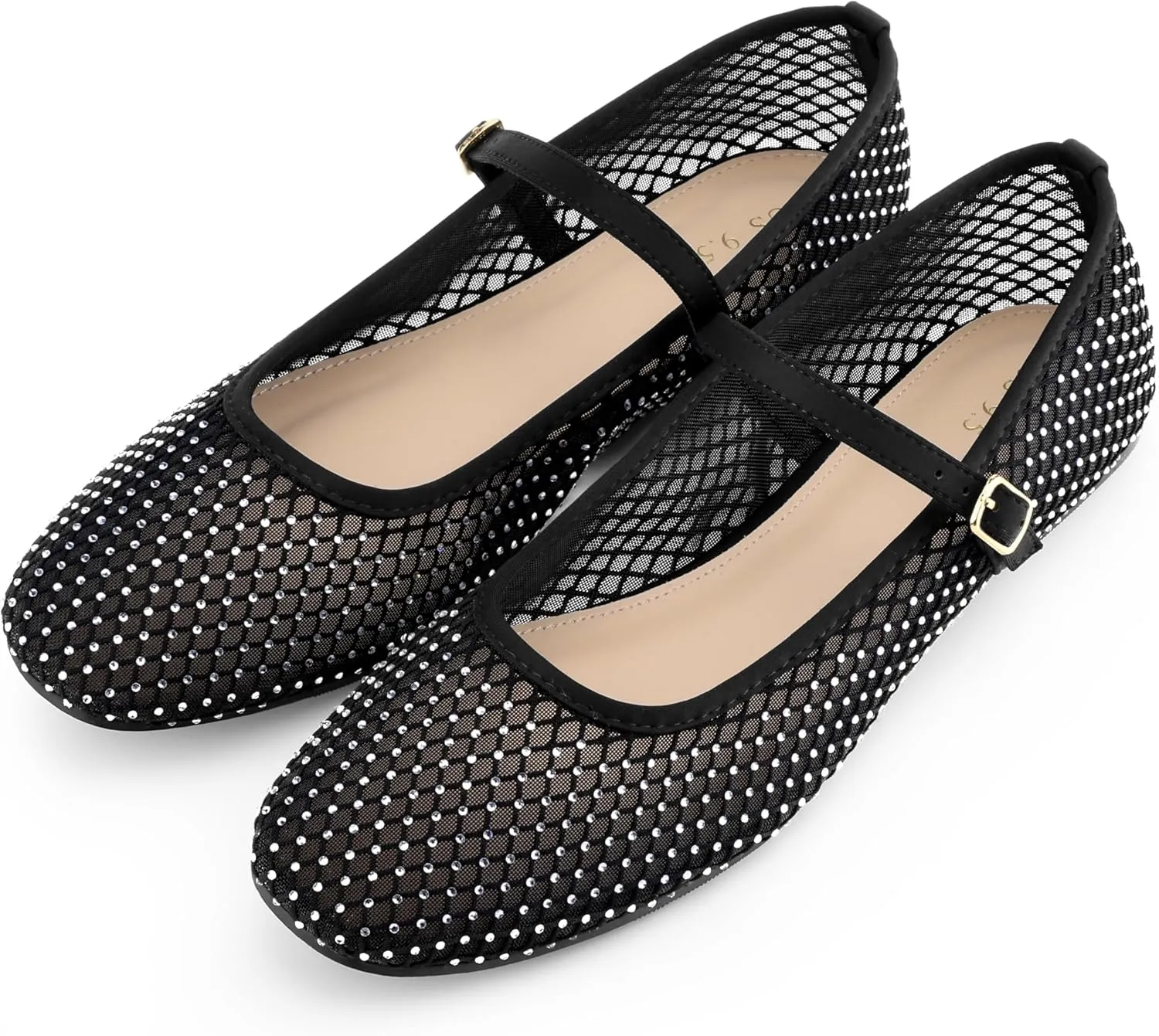 Perphy Rhinestone Breathable Mesh Ballet Flats Pumps for Women