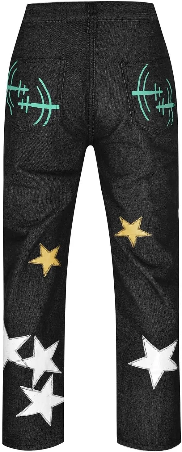 PGOJUNI Men's Black Baggy Jeans Hip Hop Loose fit 90s Vintage Cargo Denim Pants Fashion Dance Skater Skateboard Pants