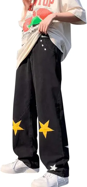 PGOJUNI Men's Black Baggy Jeans Hip Hop Loose fit 90s Vintage Cargo Denim Pants Fashion Dance Skater Skateboard Pants