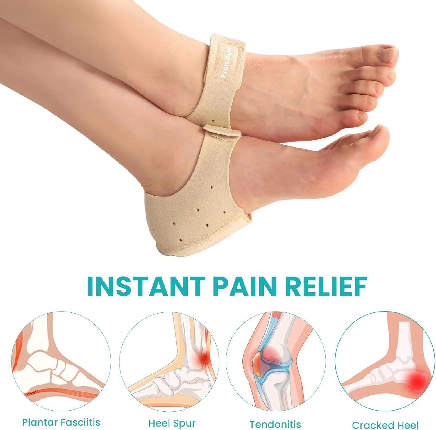 Plantar Fasciitis Heel Cup Protectors - Promifun Heel Cups for Heel Spur,Achilles Tendinitis,Cracked Heels,Heel Pain Relief Products - Gel Heel Cushion Pads,Beige,Small(W 4.5-9 / M 5-8)