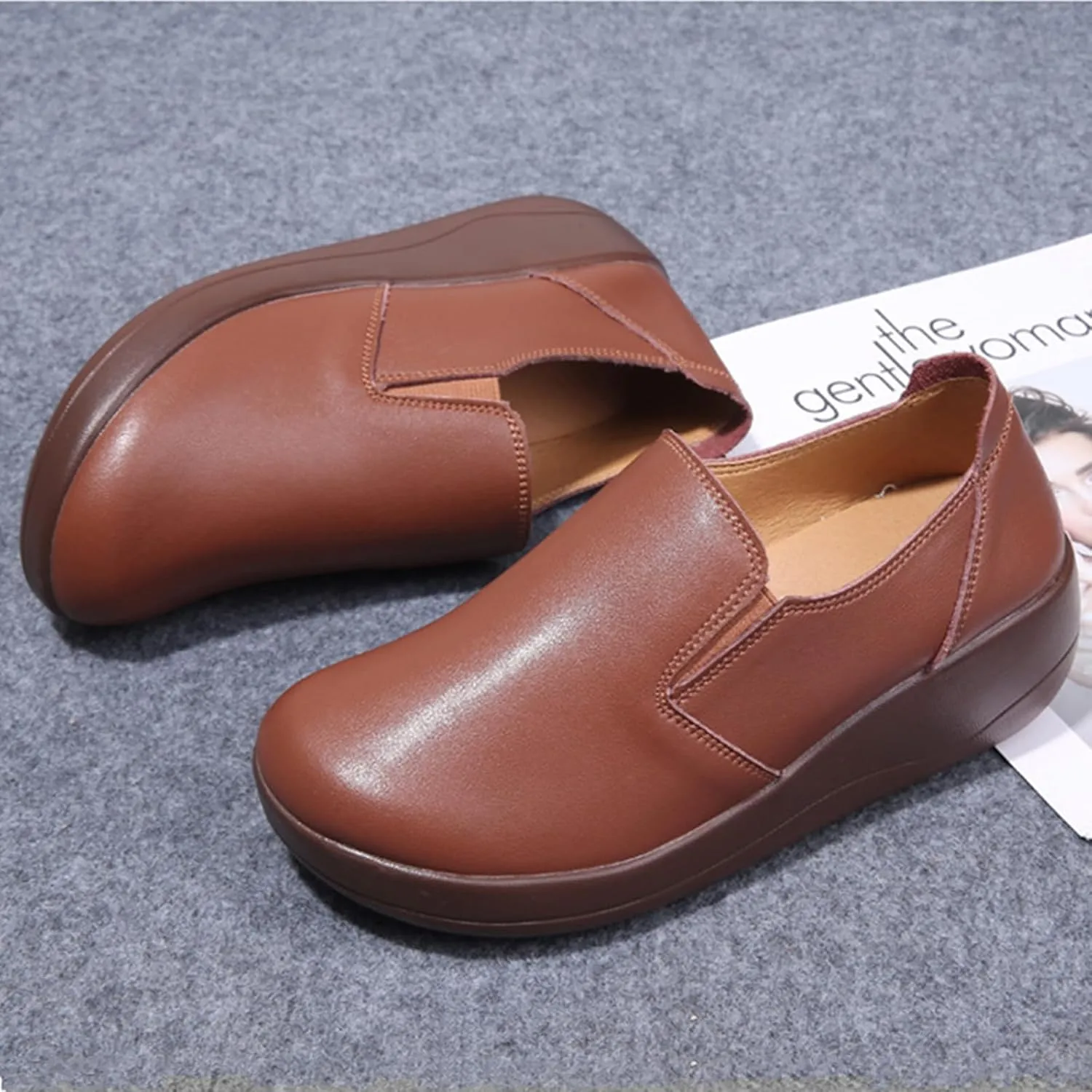 Platform Slip-On Rocker Sneakers for Women Arch Support Walking All Day Fashion Wide Round Toe Comfort Thick Wedge Loafers Casual Daily Work Walking Shoes