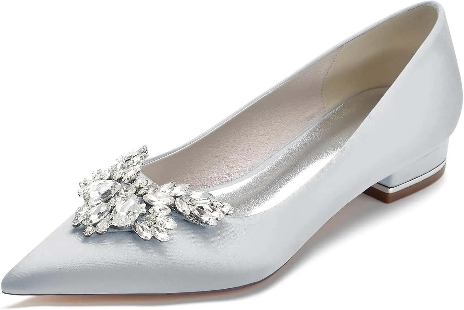 Pointed Toe Flats with Rhinestones Satin Wedding Shoes for Bride Flats Dress Shoes Pumps for Women