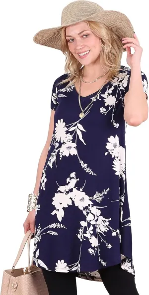 Popana Short Sleeve Tunic Tops to Wear with Leggings Made in USA Short Sleeve Shirts for Women - Loose Fit Womens Summer Tops