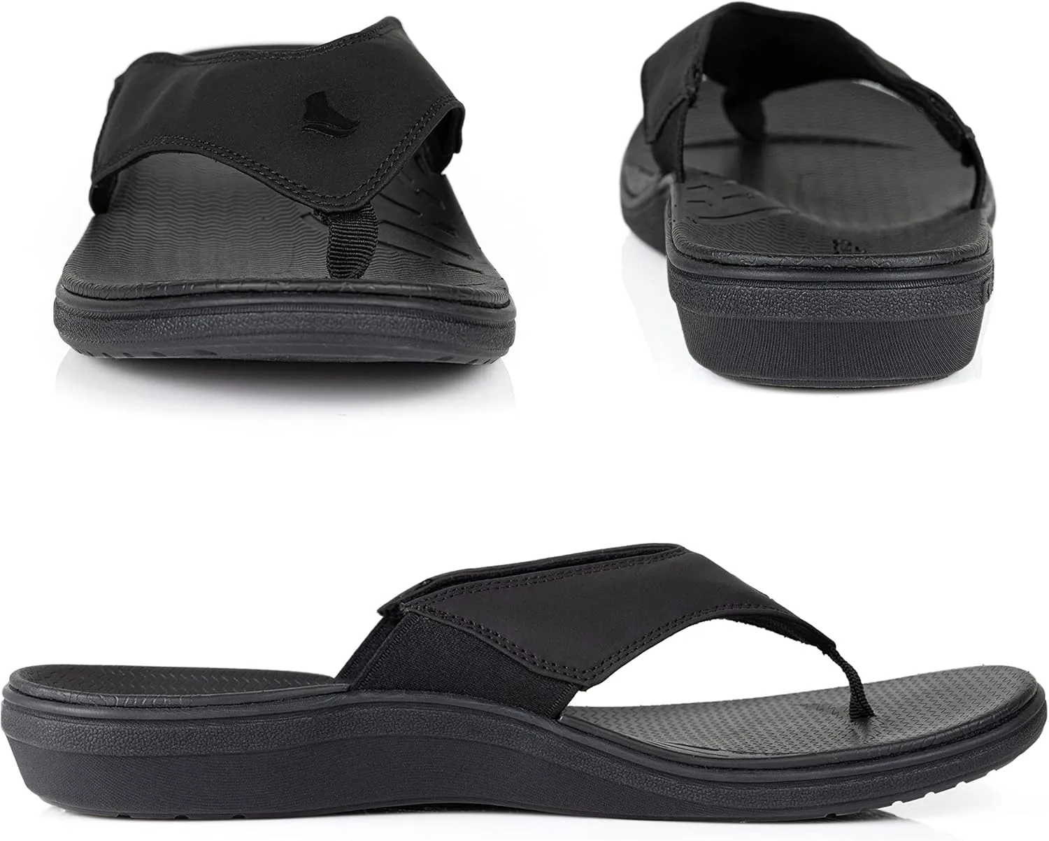 PowerStep Men's Arch Support Orthotic Flip Flop Sandals with Shock Absorbing Sole, Lightweight Non-Slip Tread, Black, 12