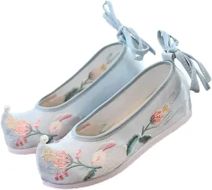 Rabbit Embroidered Women Cotton Fabric Inside Platform Shoes Vintage Chinese Style Ladies Casual Strappy Costume Shoes