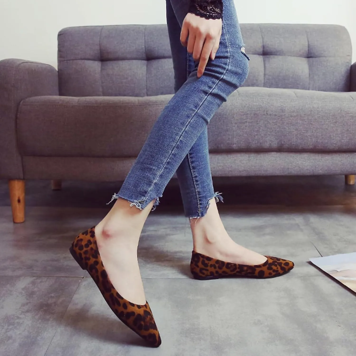 SAILING LU Womens Suede Pointed Toe Ballet Flats Comfortable Wedding Party Casual Slip-On Ballerina Dressy Shoes for Women Walking Shoes