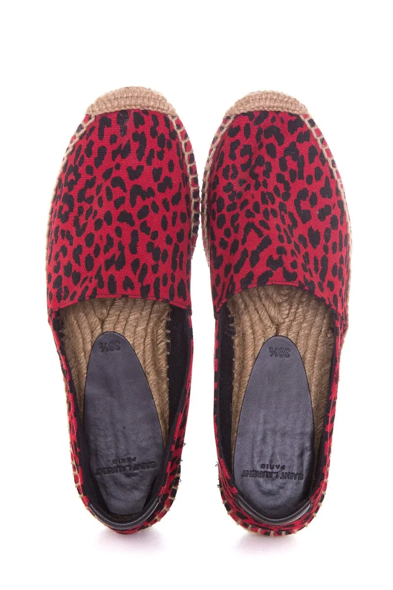 Saint Laurent Red Leopard Print Espadrilles SZ 38.5