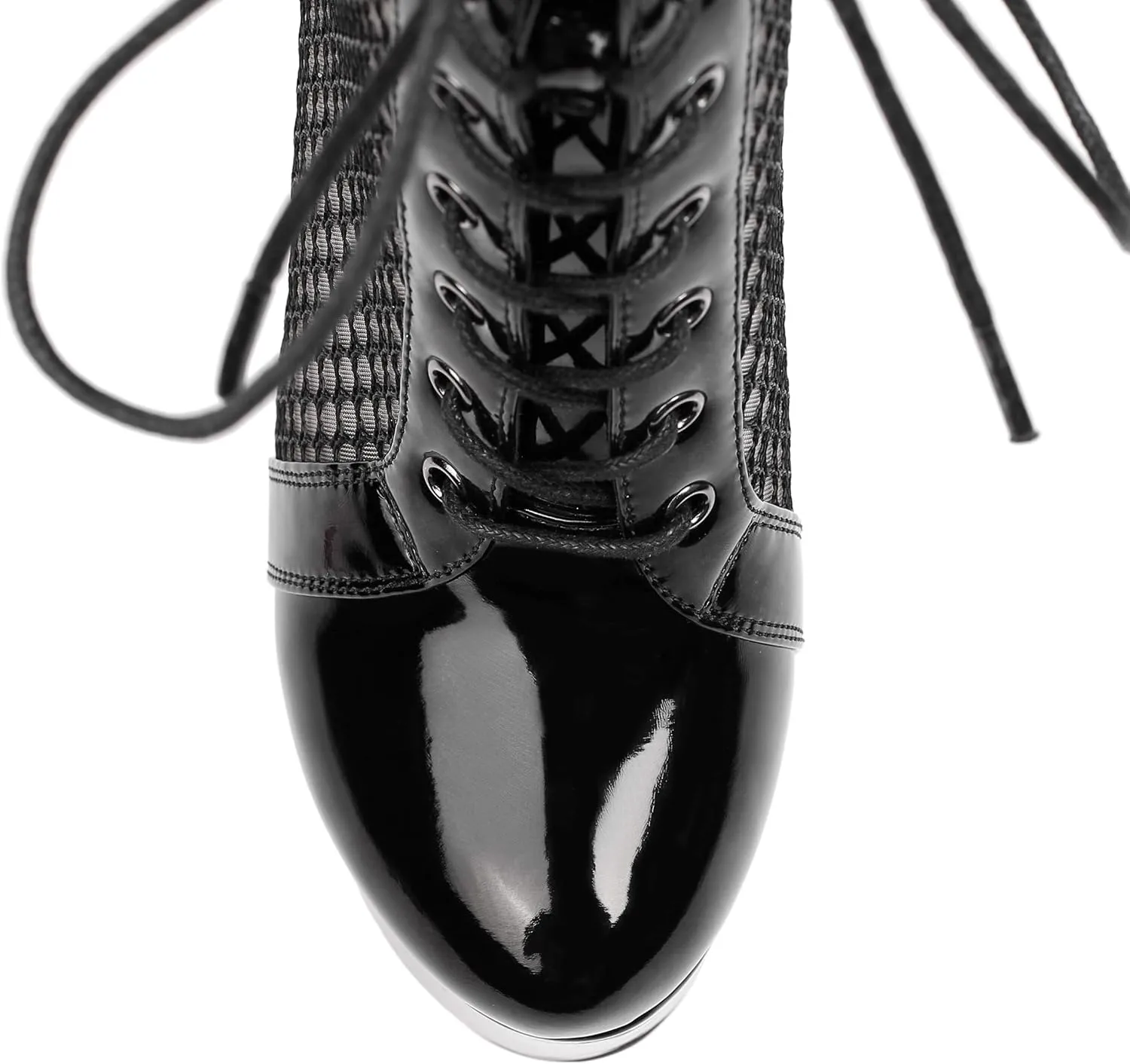 SAMMITOP Women's High Heel Boots Lace Up Round Toe Zipper Booties Two-tone Black Shoes