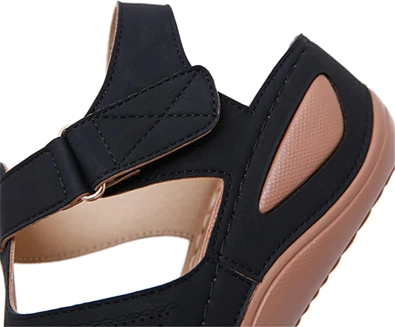 Sandals for Women Casual Summer Closed Toe Sandals Comfortable Bohemia Moccasins Hollow Vintage Out Casual Vintage Wedge Ankle Strap Breathable Flats Shoes,Pink,US6/EU37