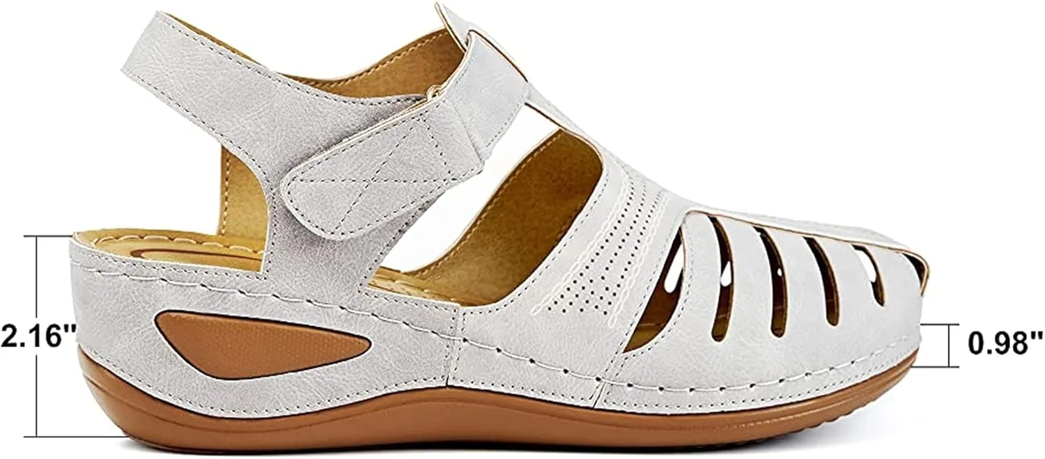 Sandals for Women Casual Summer Closed Toe Sandals Comfortable Bohemia Moccasins Hollow Vintage Out Casual Vintage Wedge Ankle Strap Breathable Flats Shoes,Pink,US6/EU37
